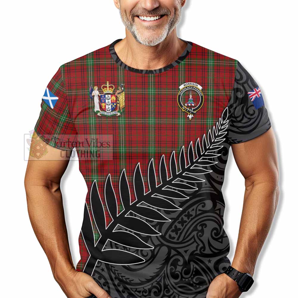 Tartan Vibes Clothing Morrison Crest Tartan T-Shirt with New Zealand Silver Fern Half Style