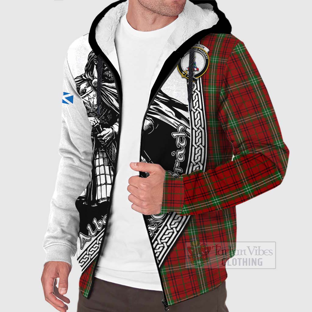 Tartan Vibes Clothing Morrison Tartan Clan Crest Sherpa Hoodie with Highlander Warrior Celtic Style