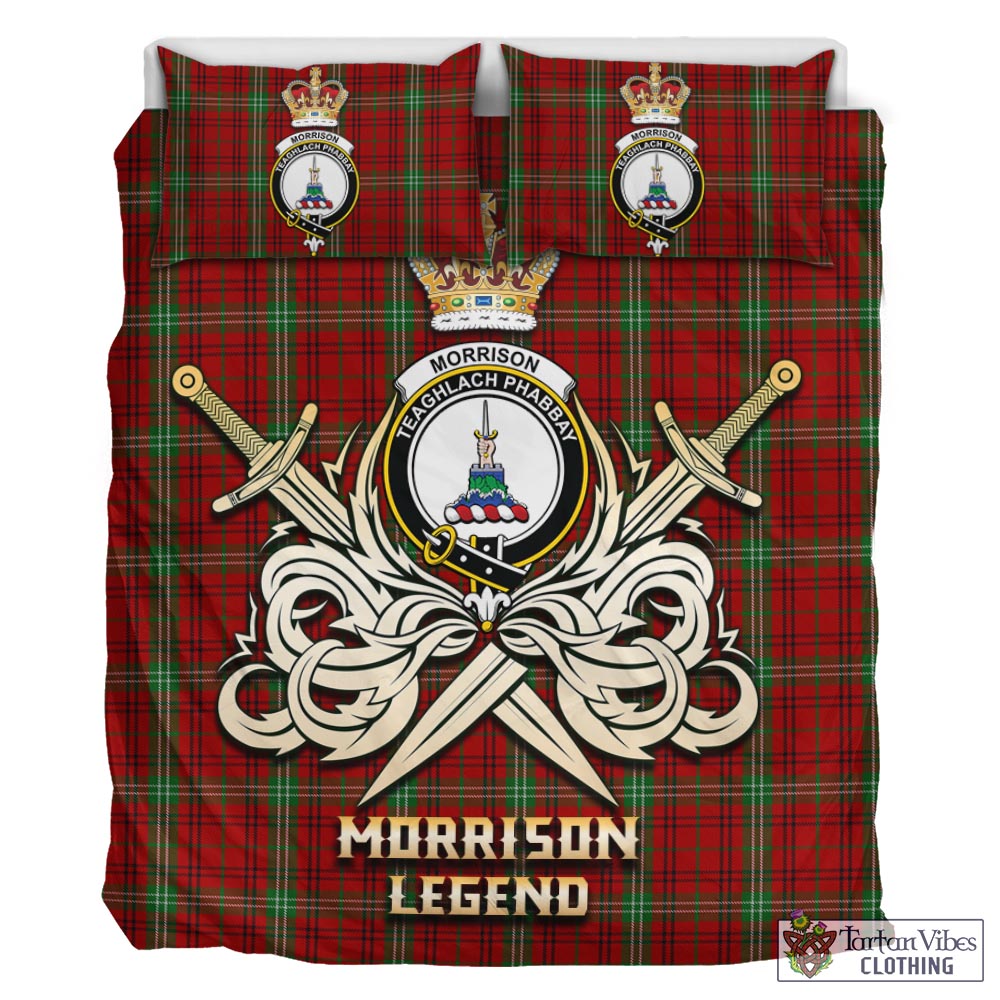 Tartan Vibes Clothing Morrison Tartan Bedding Set with Clan Crest and the Golden Sword of Courageous Legacy