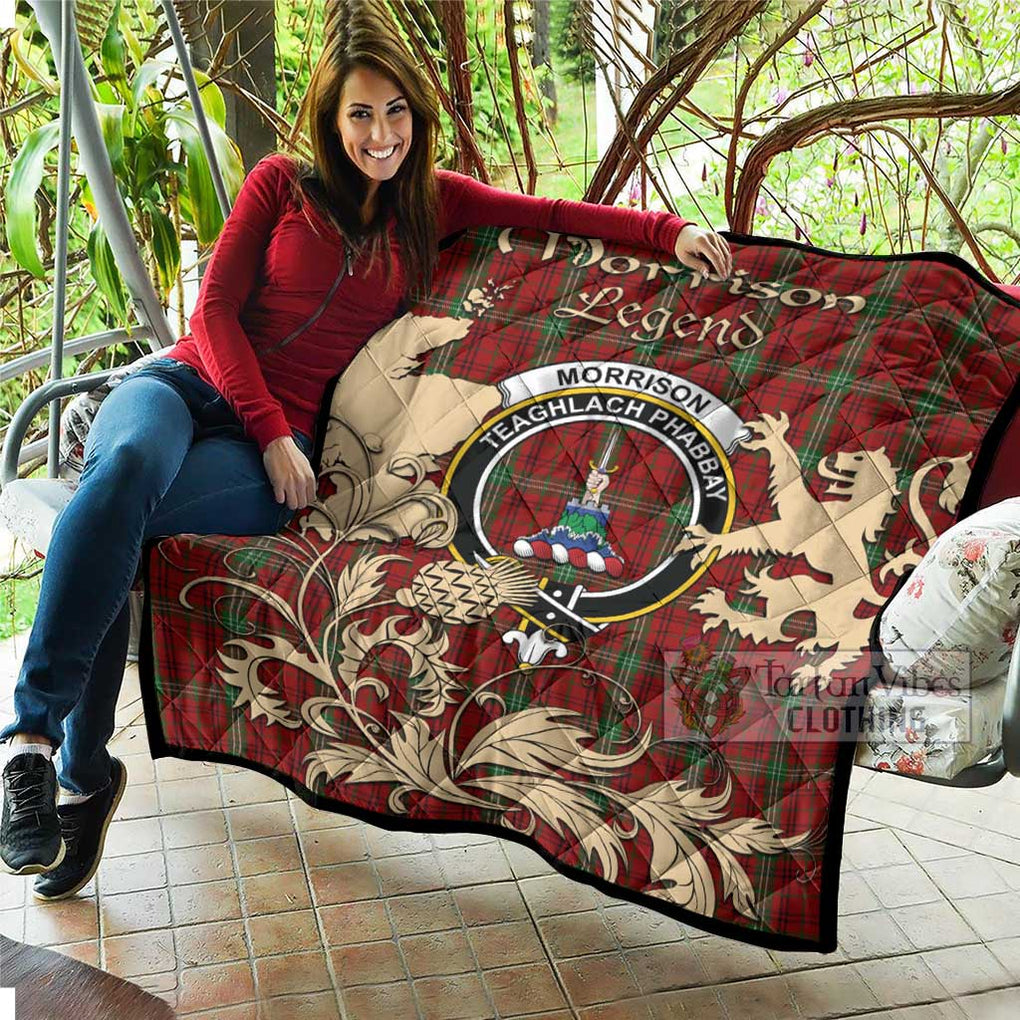 Tartan Vibes Clothing Morrison Tartan Quilt with Family Crest and Scottish Symbol Style