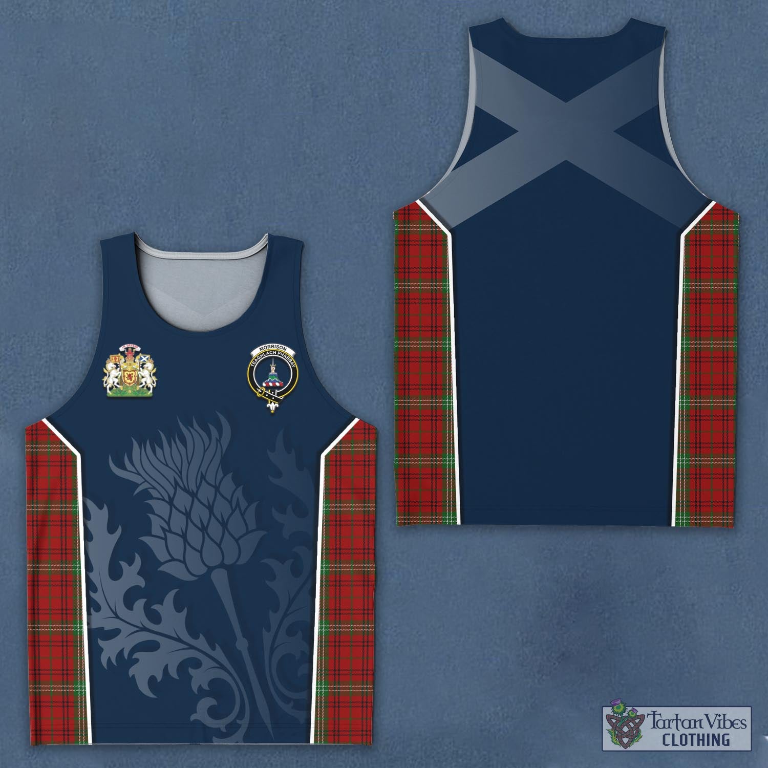 Tartan Vibes Clothing Morrison Tartan Men's Tanks Top with Family Crest and Scottish Thistle Vibes Sport Style