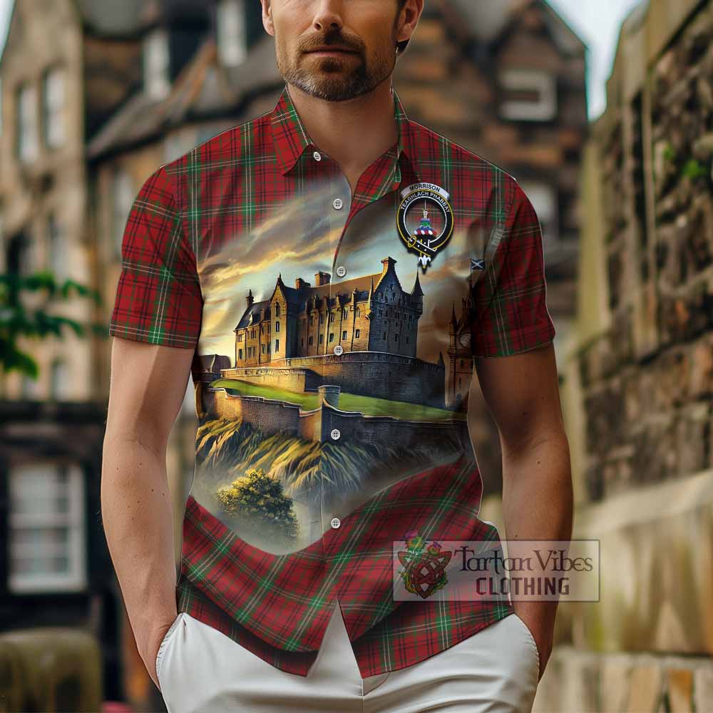 Morrison Tartan Family Crest Hawaiian Shirt with Scottish Ancient Castle Style - Tartan Vibes Clothing