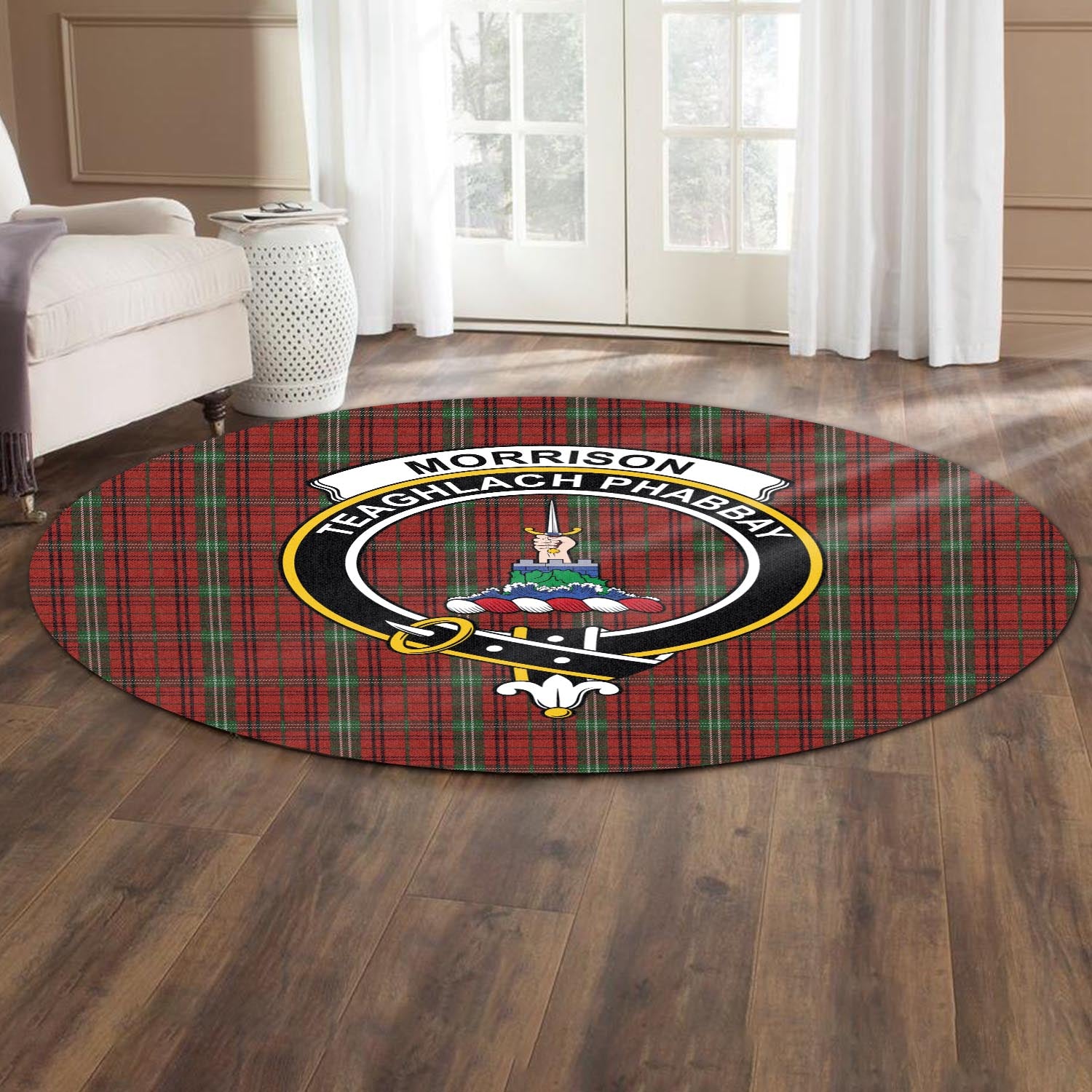 morrison-tartan-round-rug-with-family-crest