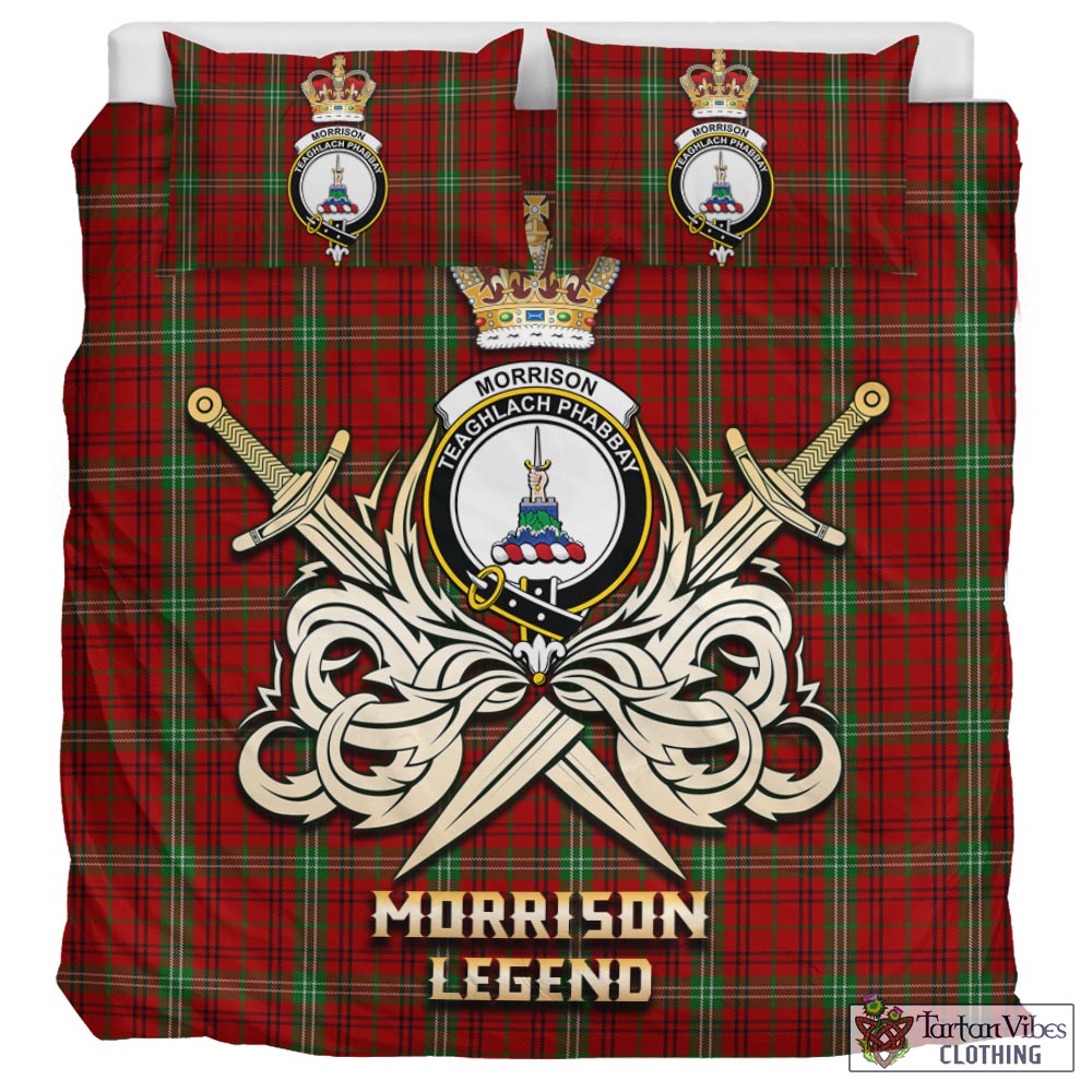 Tartan Vibes Clothing Morrison Tartan Bedding Set with Clan Crest and the Golden Sword of Courageous Legacy