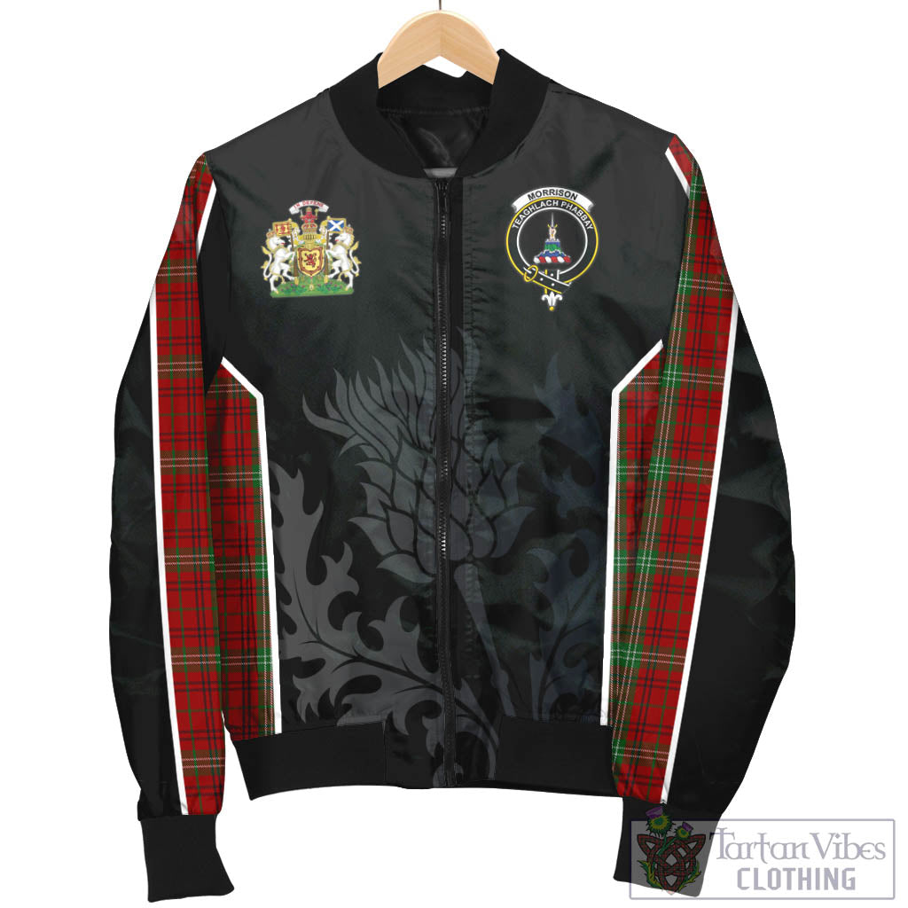 Tartan Vibes Clothing Morrison Tartan Bomber Jacket with Family Crest and Scottish Thistle Vibes Sport Style