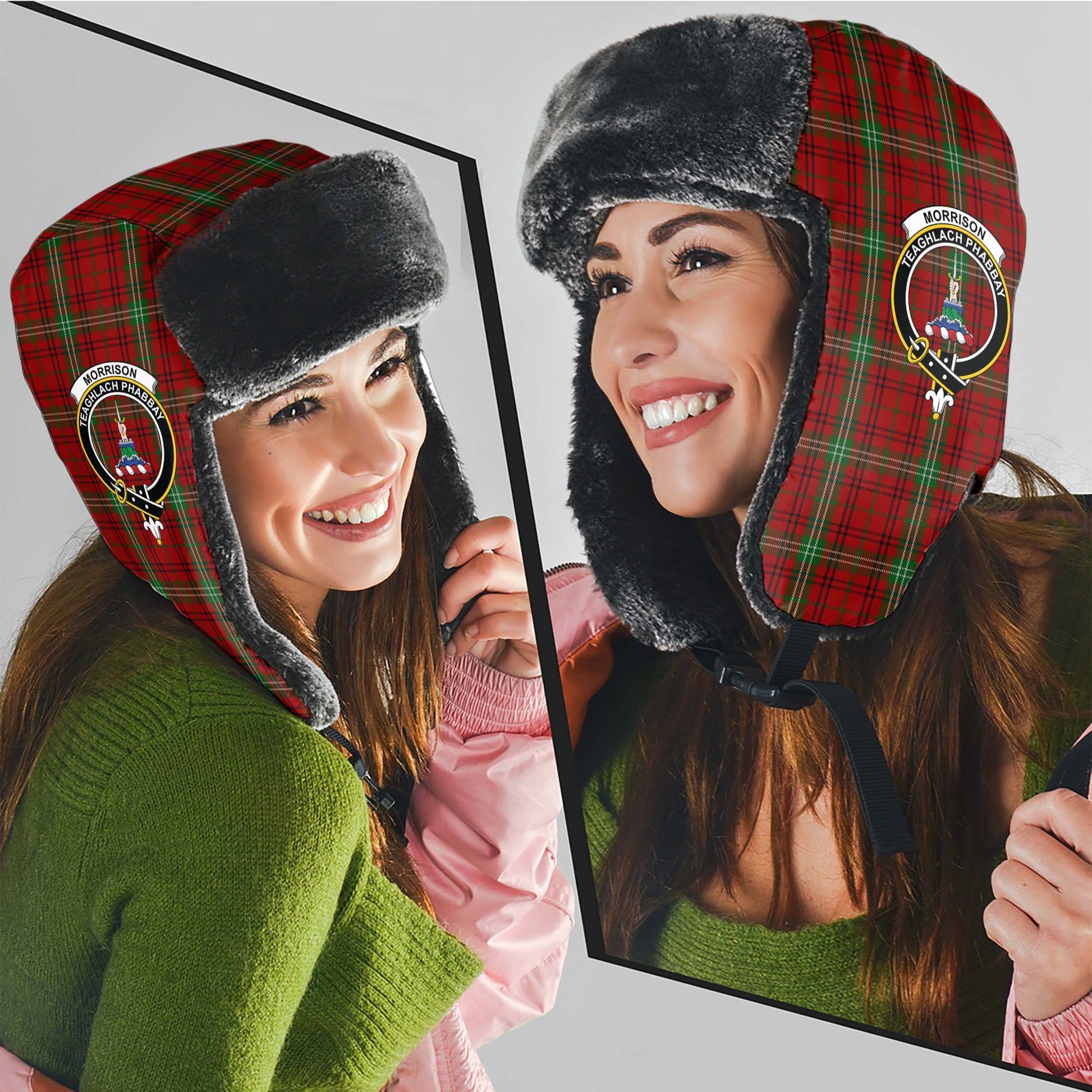 Morrison Tartan Winter Trapper Hat with Family Crest - Tartanvibesclothing