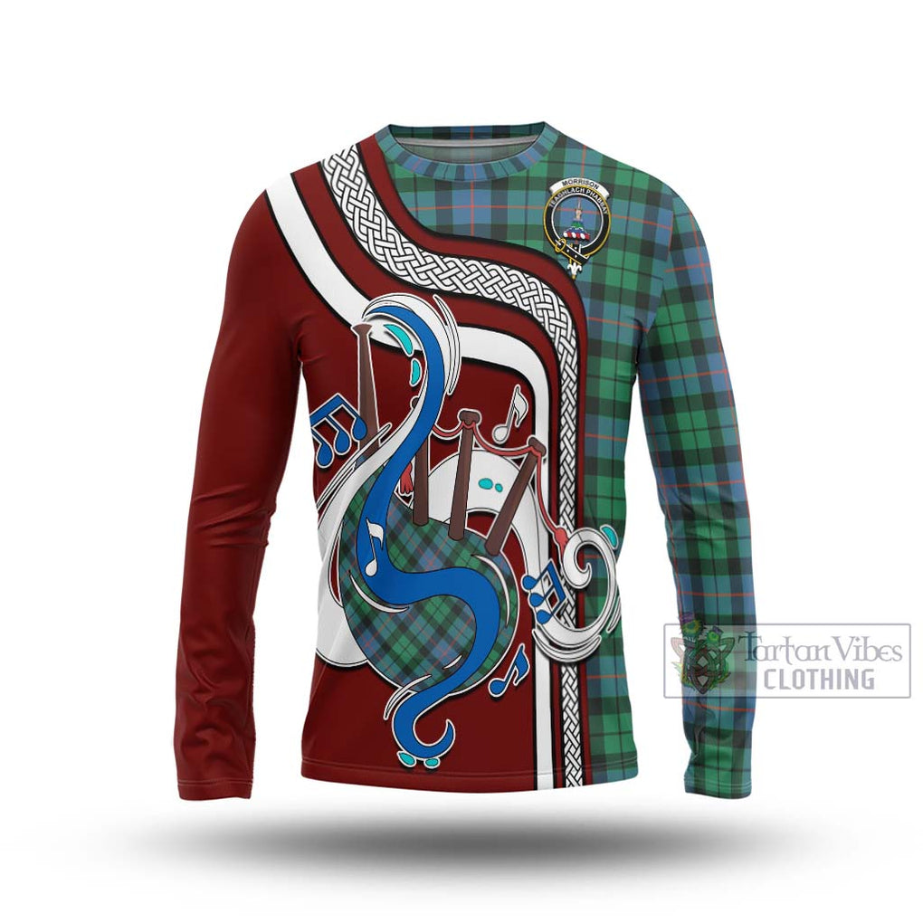 Tartan Vibes Clothing Morrison Ancient Tartan Long Sleeve T-Shirt with Epic Bagpipe Style