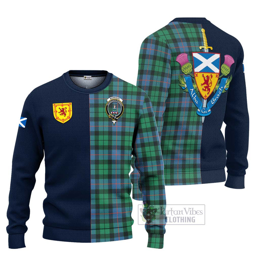 Tartan Vibes Clothing Morrison Ancient Tartan Knitted Sweater with Scottish Lion Royal Arm Half Style