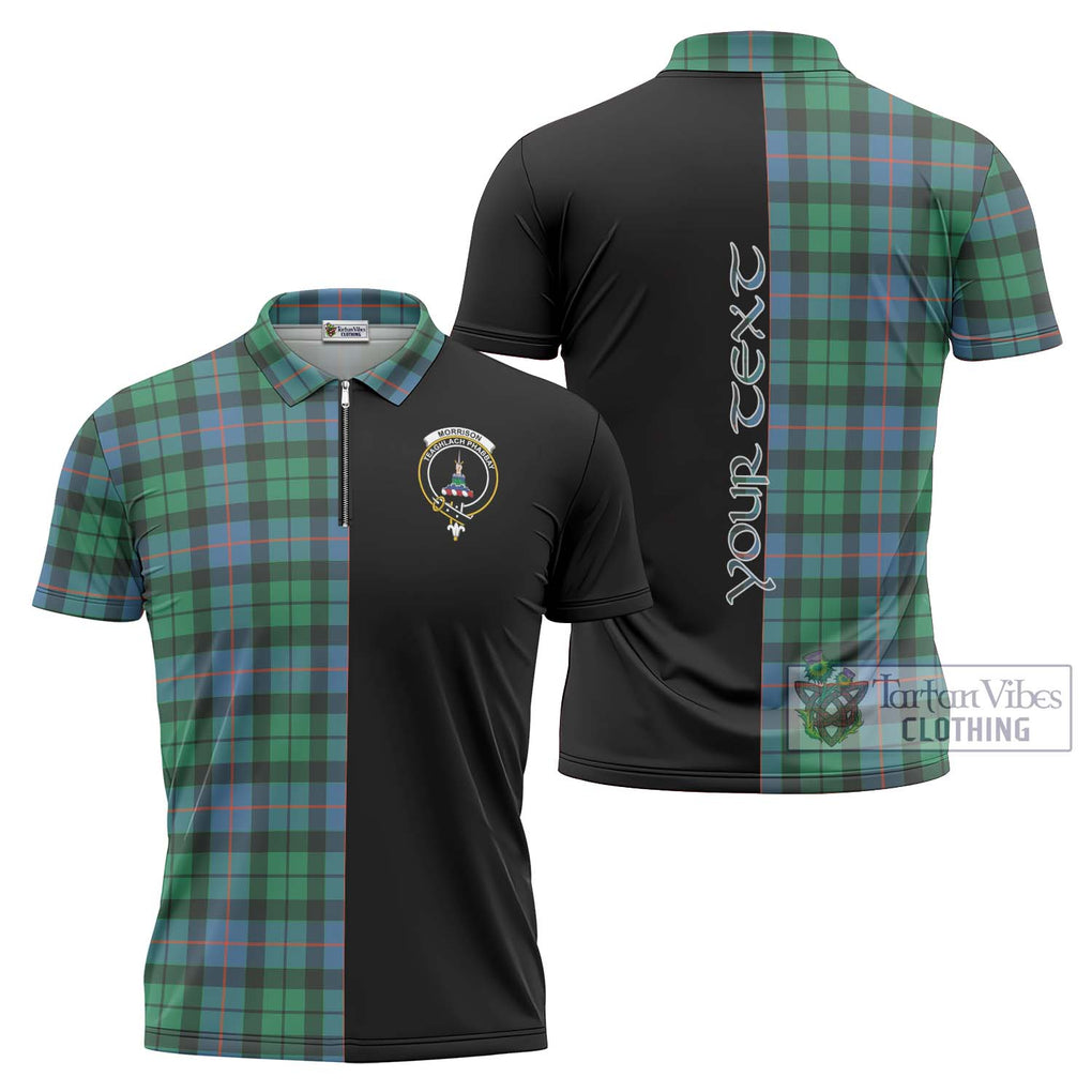 Morrison Ancient Tartan Zipper Polo Shirt with Family Crest and Half Of Me Style Unisex - Tartanvibesclothing Shop