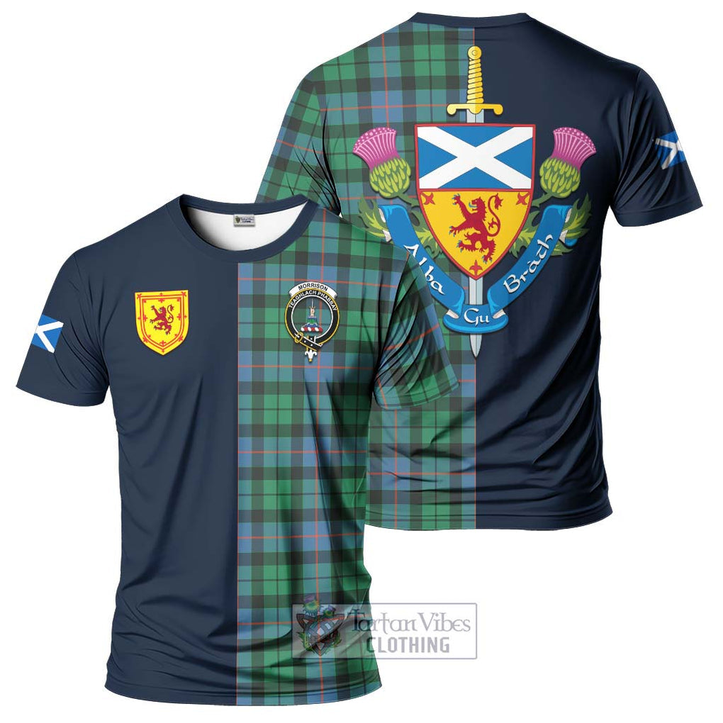 Tartan Vibes Clothing Morrison Ancient Tartan T-Shirt Alba with Scottish Lion Royal Arm Half Style