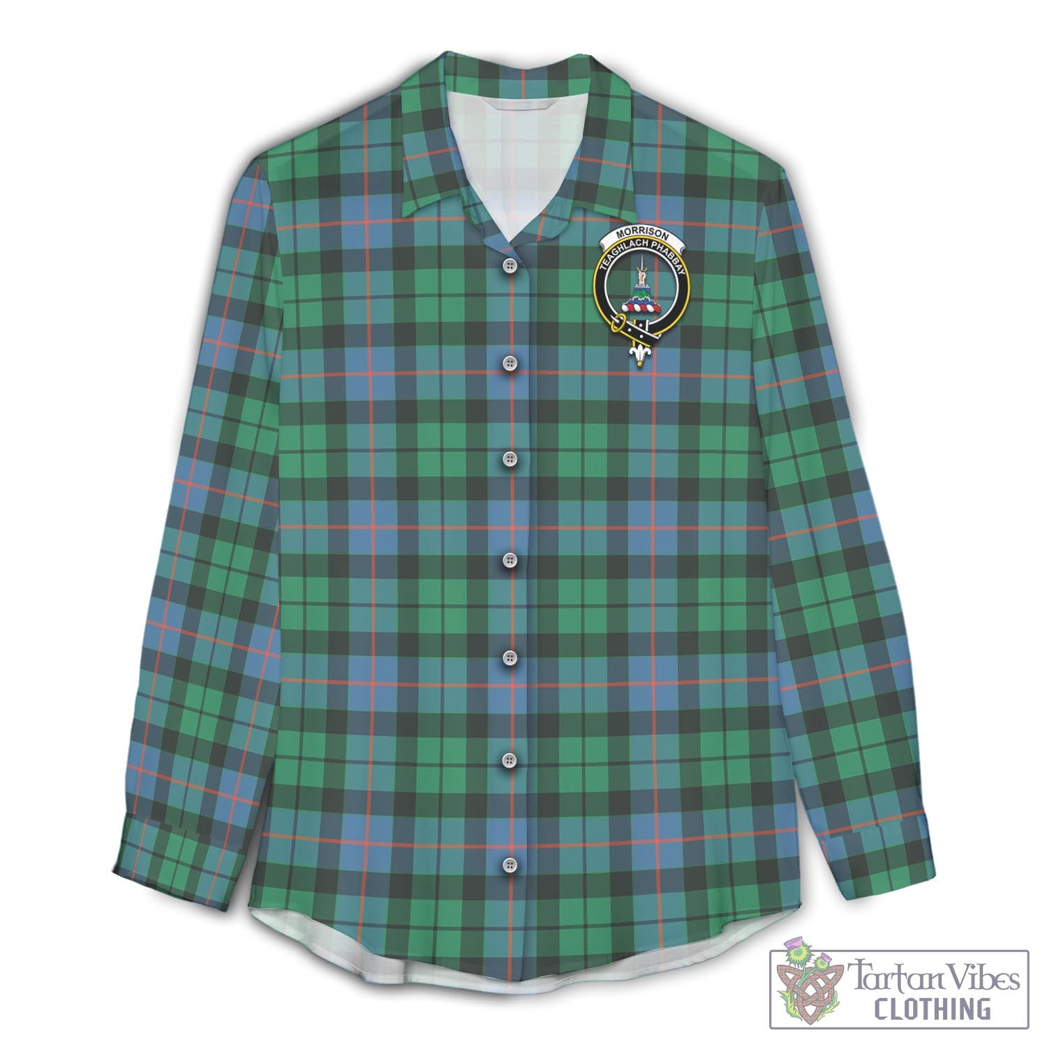 Tartan Vibes Clothing Morrison Ancient Tartan Womens Casual Shirt with Family Crest