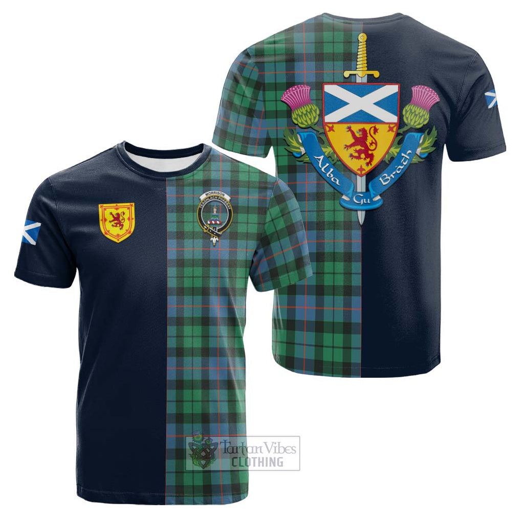 Tartan Vibes Clothing Morrison Ancient Tartan Cotton T-shirt with Scottish Lion Royal Arm Half Style