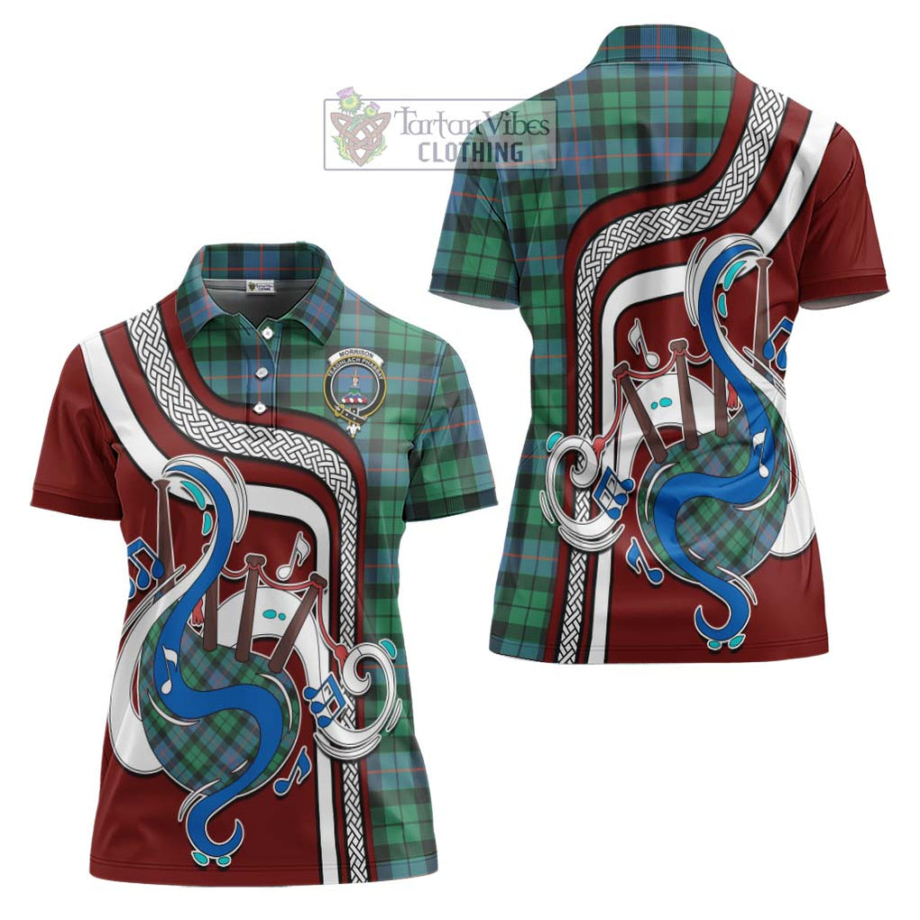 Morrison Ancient Tartan Women's Polo Shirt with Epic Bagpipe Style Women - Tartanvibesclothing Shop