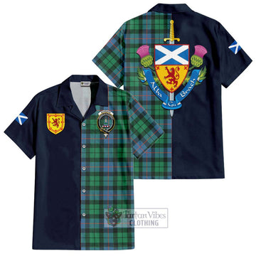 Morrison Ancient Tartan Short Sleeve Button Shirt Alba with Scottish Lion Royal Arm Half Style