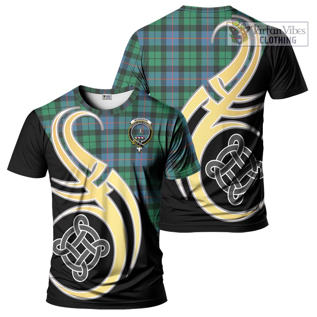 Tartan Vibes Clothing Morrison Ancient Tartan T-Shirt with Family Crest and Celtic Symbol Style