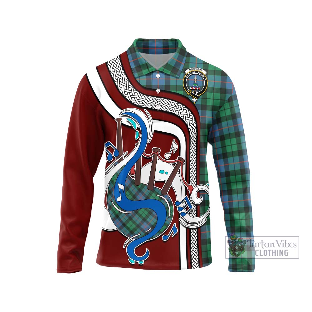 Tartan Vibes Clothing Morrison Ancient Tartan Long Sleeve Polo Shirt with Epic Bagpipe Style