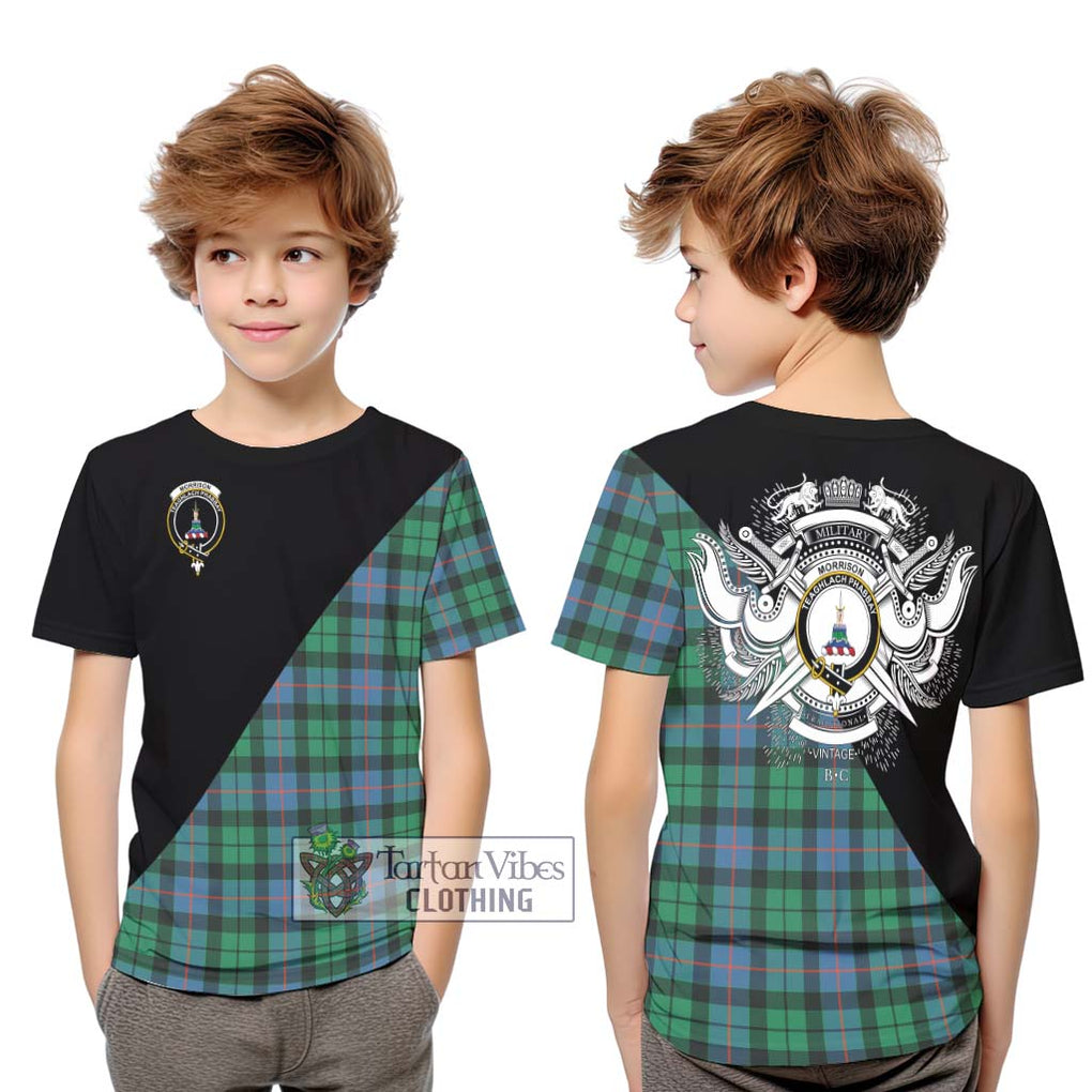 Morrison Ancient Tartan Kid T-Shirt with Family Crest and Military Logo Style Youth XL Size14 - Tartanvibesclothing Shop