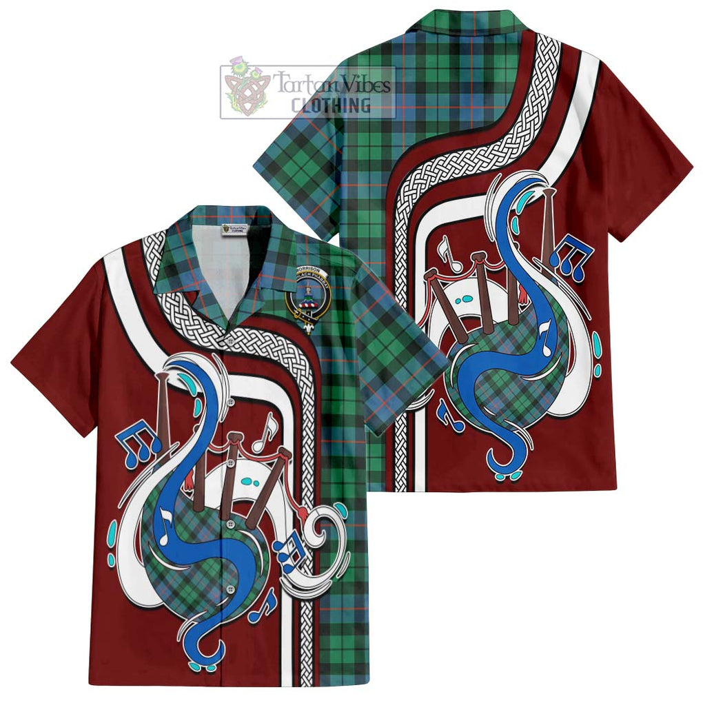 Morrison Ancient Tartan Short Sleeve Button Shirt with Epic Bagpipe Style Kid - Tartanvibesclothing Shop