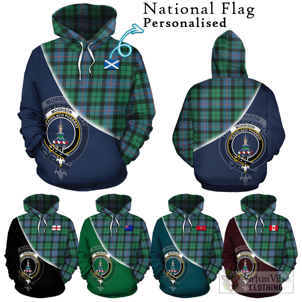 Morrison Ancient Tartan Hoodie with Personalised National Flag and Family Crest Half Style Zip Hoodie - Tartanvibesclothing Shop