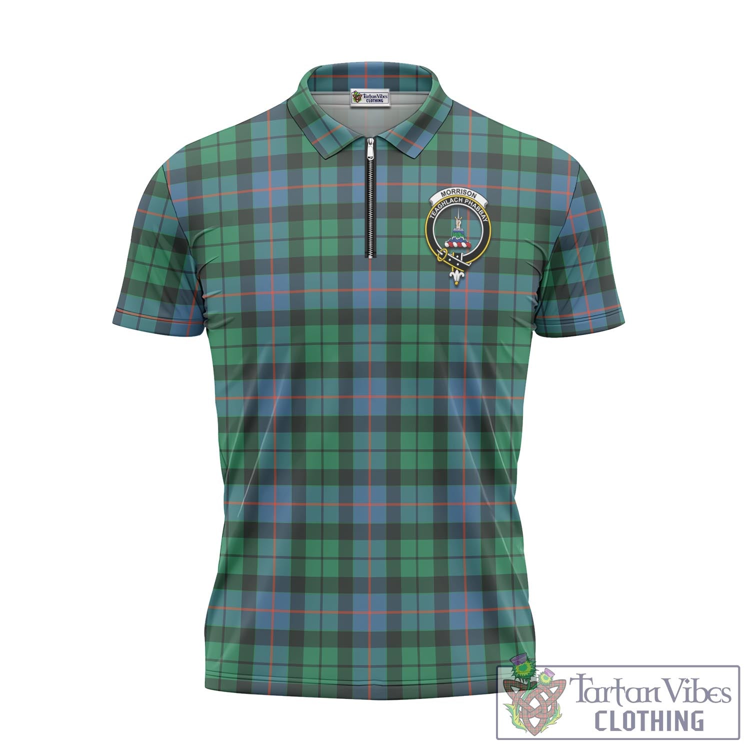 Tartan Vibes Clothing Morrison Ancient Tartan Zipper Polo Shirt with Family Crest