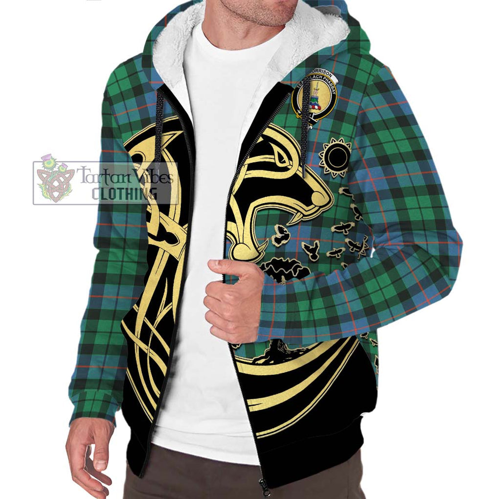 Morrison Ancient Tartan Sherpa Hoodie with Family Crest Celtic Wolf Style Unisex S - Tartan Vibes Clothing