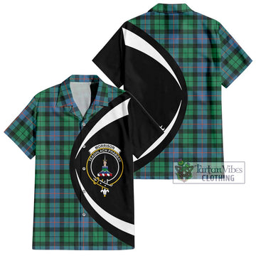 Morrison Ancient Tartan Short Sleeve Button Up with Family Crest Circle Style