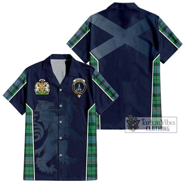 Morrison Ancient Tartan Short Sleeve Button Shirt with Family Crest and Lion Rampant Vibes Sport Style