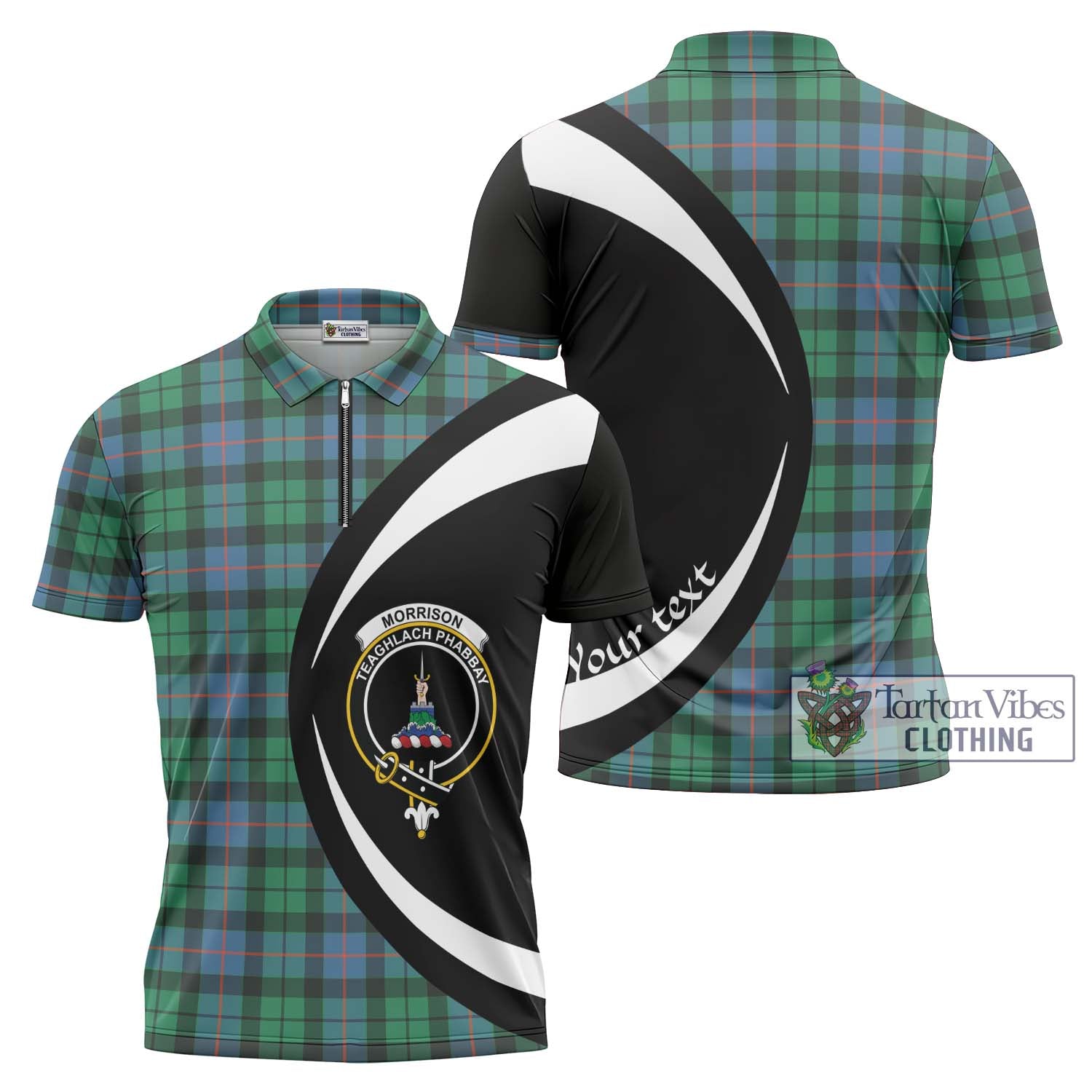 Tartan Vibes Clothing Morrison Ancient Tartan Zipper Polo Shirt with Family Crest Circle Style