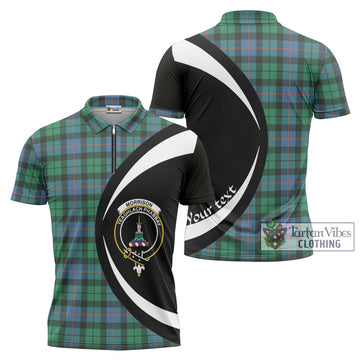 Morrison Ancient Tartan Zipper Polo Shirt with Family Crest Circle Style