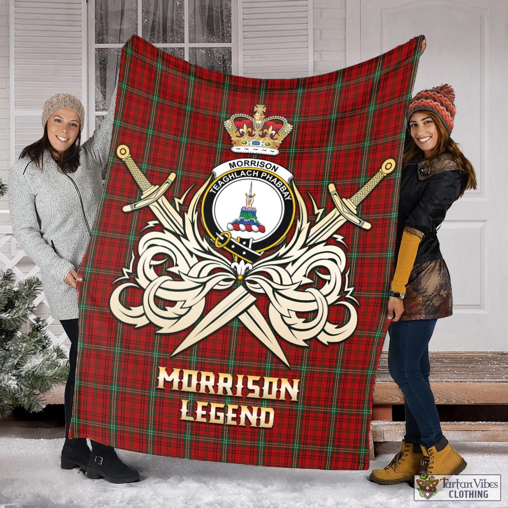 Tartan Vibes Clothing Morrison Ancient Tartan Blanket with Clan Crest and the Golden Sword of Courageous Legacy