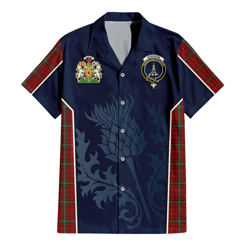 Tartan Vibes Clothing Morrison Ancient Tartan Short Sleeve Button Up Shirt with Family Crest and Scottish Thistle Vibes Sport Style