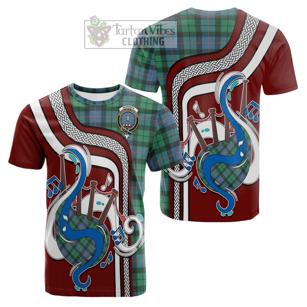 Tartan Vibes Clothing Morrison Ancient Tartan Cotton T-shirt with Epic Bagpipe Style