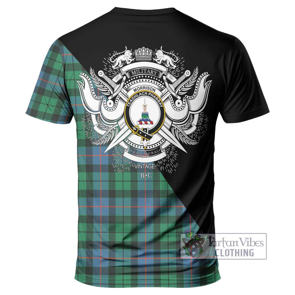 Morrison Ancient Tartan T-Shirt with Family Crest and Military Logo Style - Tartanvibesclothing Shop