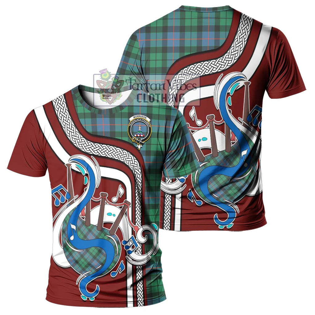 Morrison Ancient Tartan T-Shirt with Epic Bagpipe Style - Tartanvibesclothing Shop