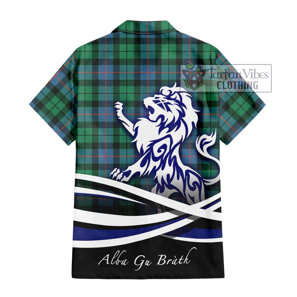 Morrison Ancient Tartan Short Sleeve Button Shirt with Alba Gu Brath Regal Lion Emblem - Tartanvibesclothing Shop