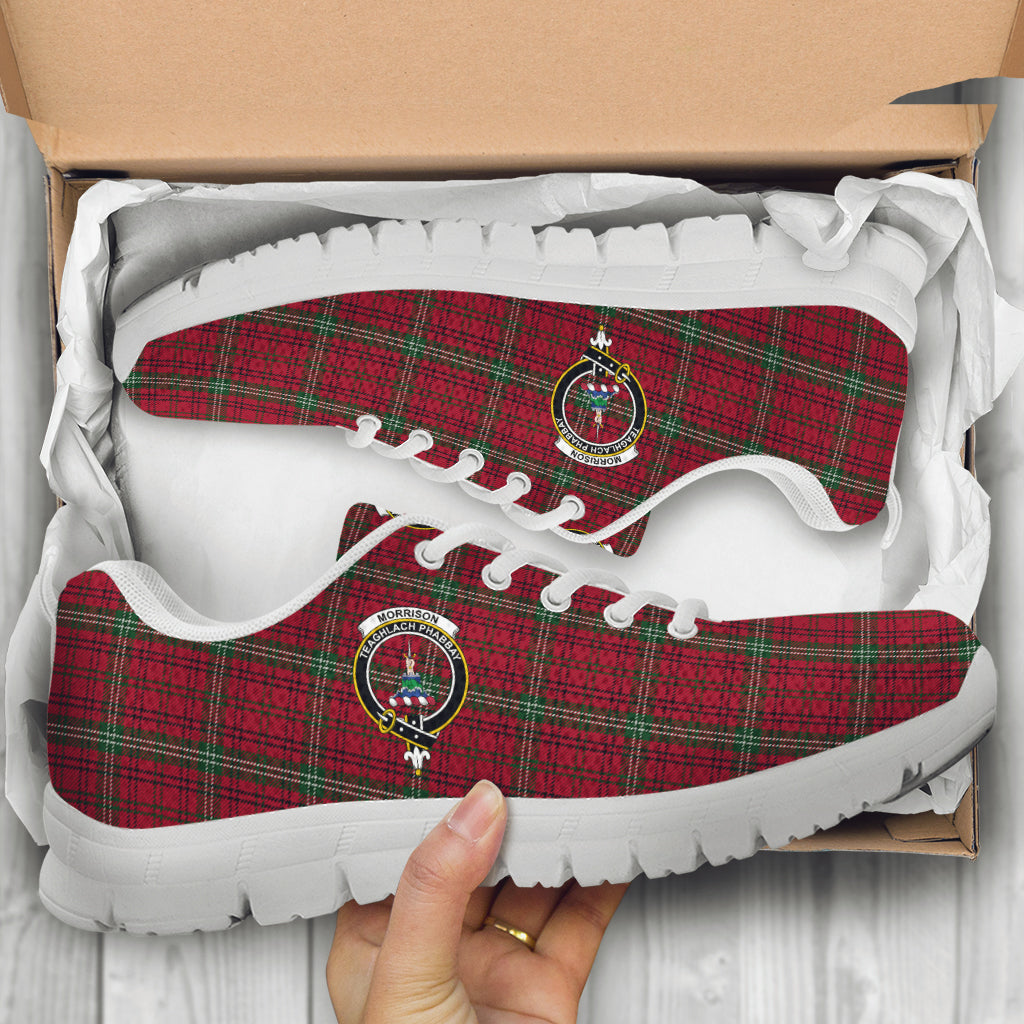 Morrison Red Tartan Sneakers with Family Crest - Tartan Vibes Clothing