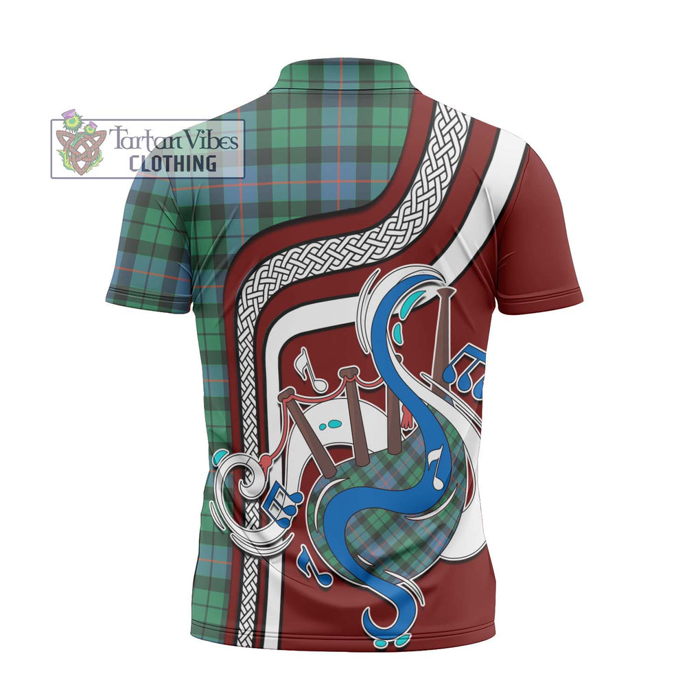 Morrison Ancient Tartan Zipper Polo Shirt with Epic Bagpipe Style - Tartanvibesclothing Shop