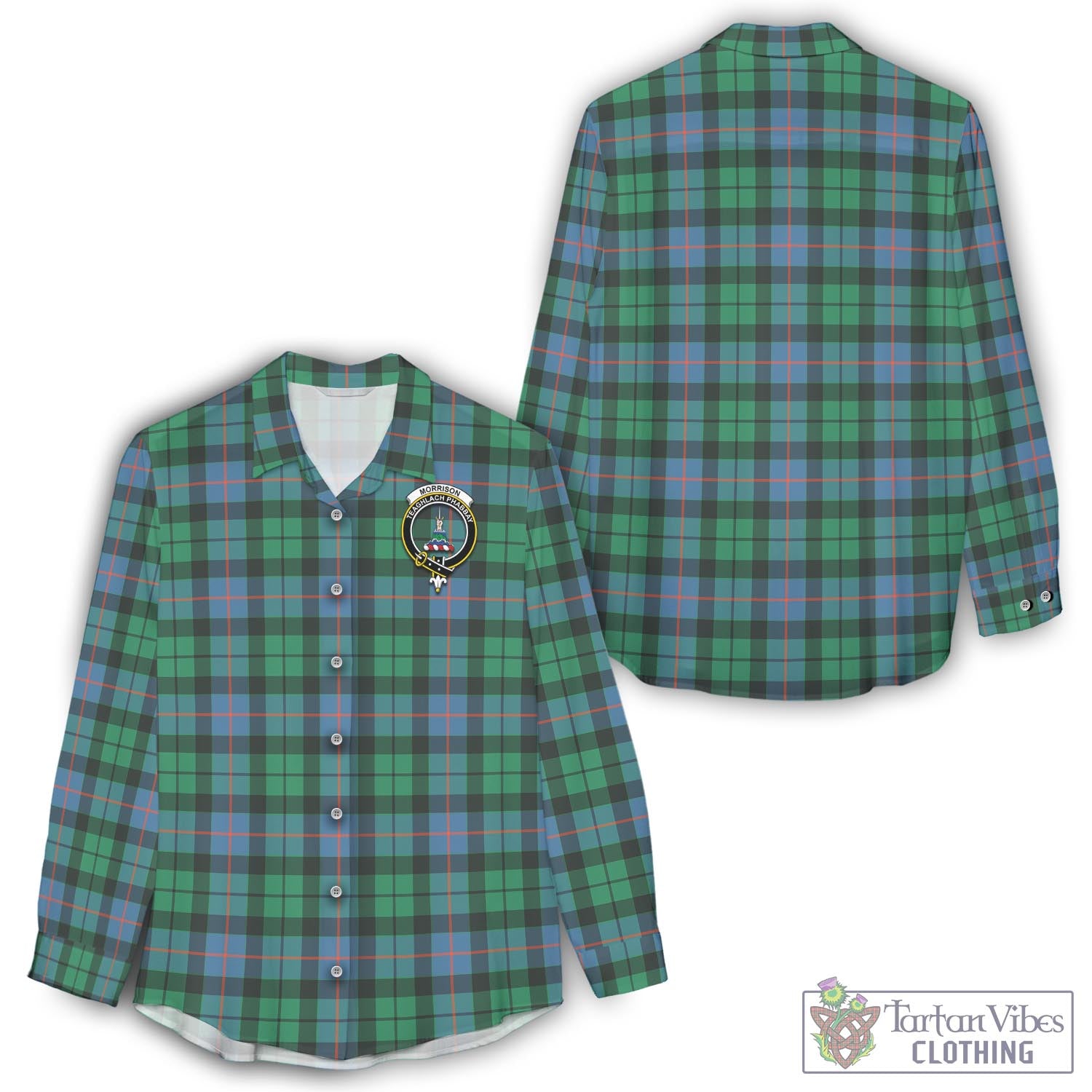 Tartan Vibes Clothing Morrison Ancient Tartan Womens Casual Shirt with Family Crest