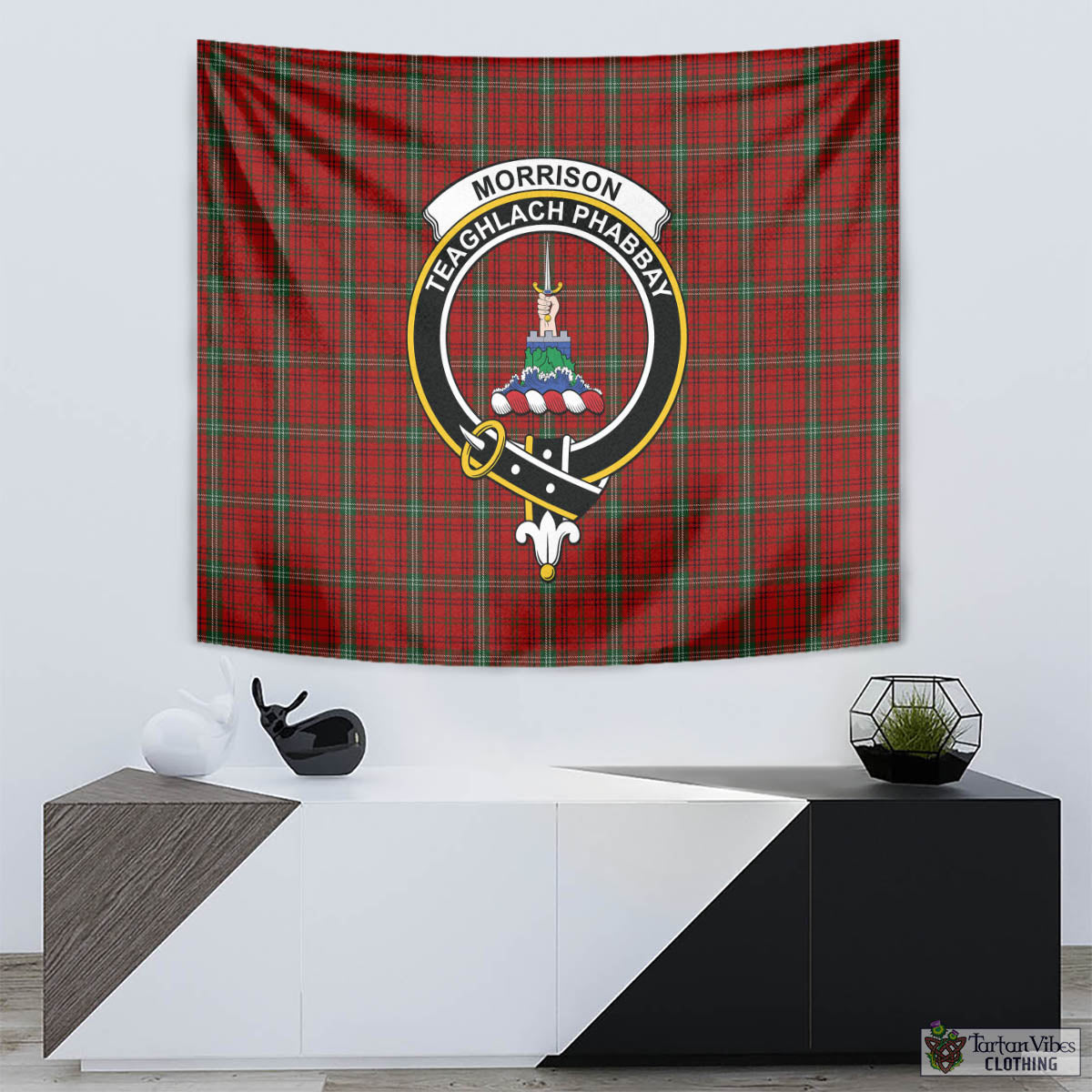 Tartan Vibes Clothing Morrison Ancient Tartan Tapestry Wall Hanging and Home Decor for Room with Family Crest