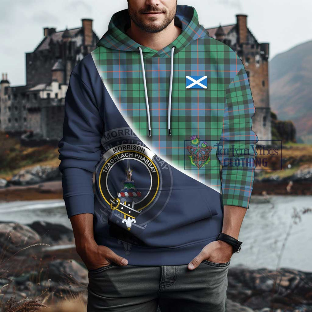 Morrison Ancient Tartan Hoodie with Personalised National Flag and Family Crest Half Style - Tartanvibesclothing Shop