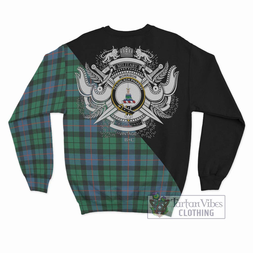 Morrison Ancient Tartan Sweatshirt with Family Crest and Military Logo Style - Tartanvibesclothing Shop