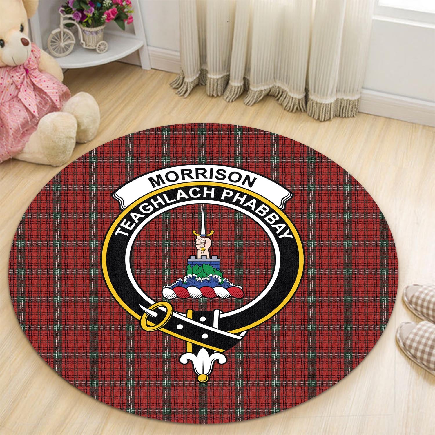 morrison-ancient-tartan-round-rug-with-family-crest