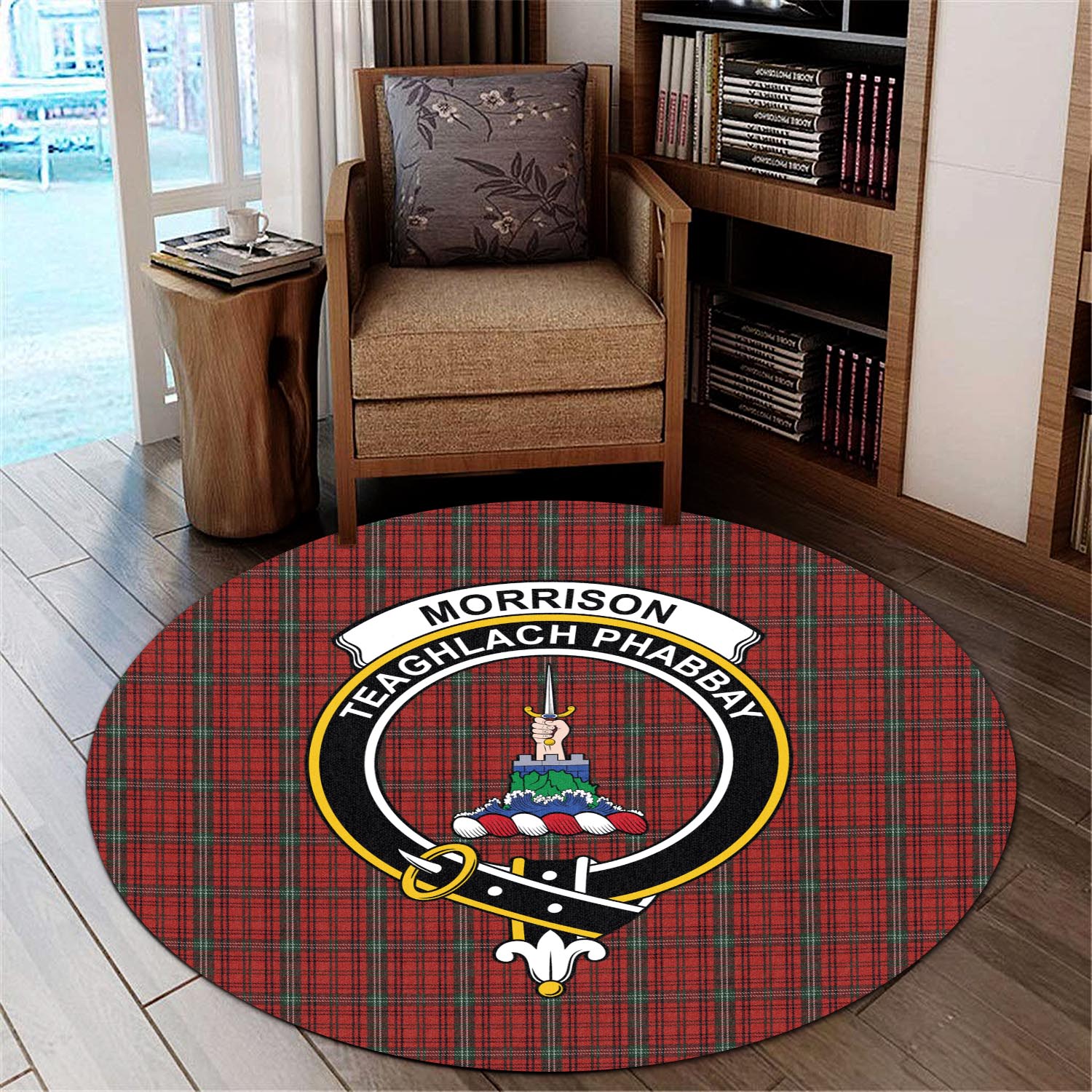 morrison-ancient-tartan-round-rug-with-family-crest