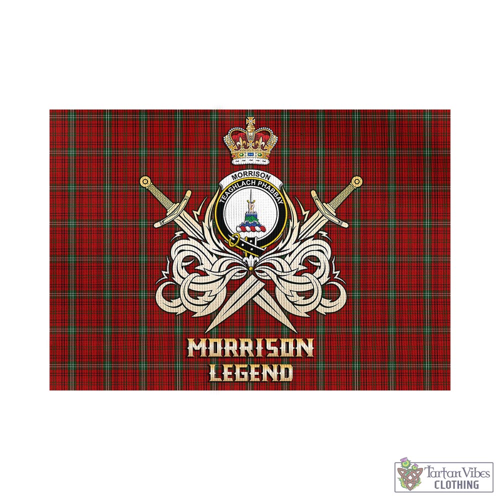 Tartan Vibes Clothing Morrison Ancient Tartan Flag with Clan Crest and the Golden Sword of Courageous Legacy