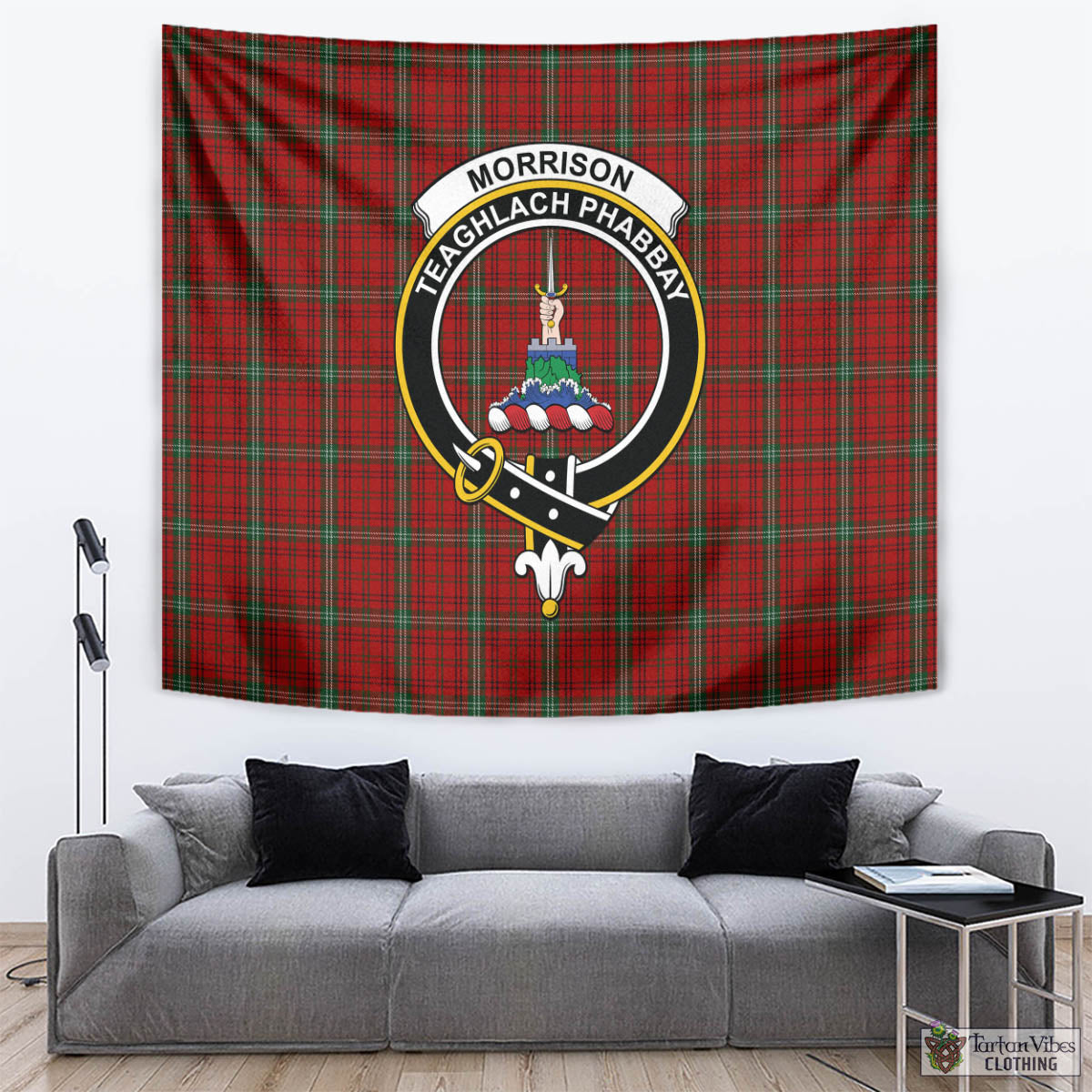 Tartan Vibes Clothing Morrison Ancient Tartan Tapestry Wall Hanging and Home Decor for Room with Family Crest