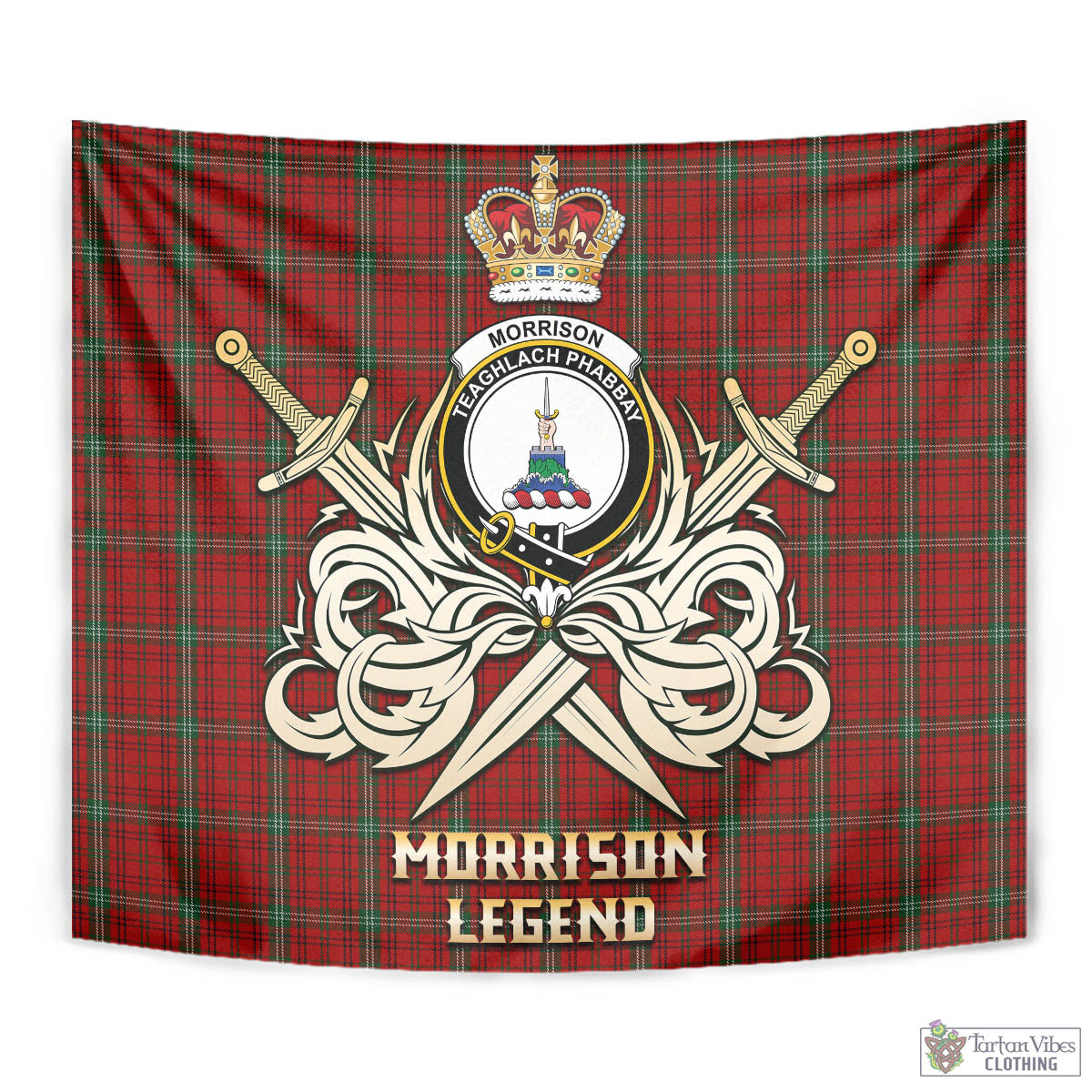 Tartan Vibes Clothing Morrison Ancient Tartan Tapestry with Clan Crest and the Golden Sword of Courageous Legacy