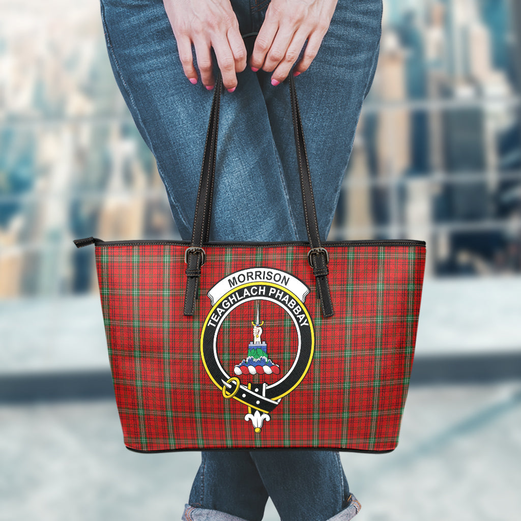 Morrison Red Tartan Leather Tote Bag with Family Crest - Tartan Vibes Clothing