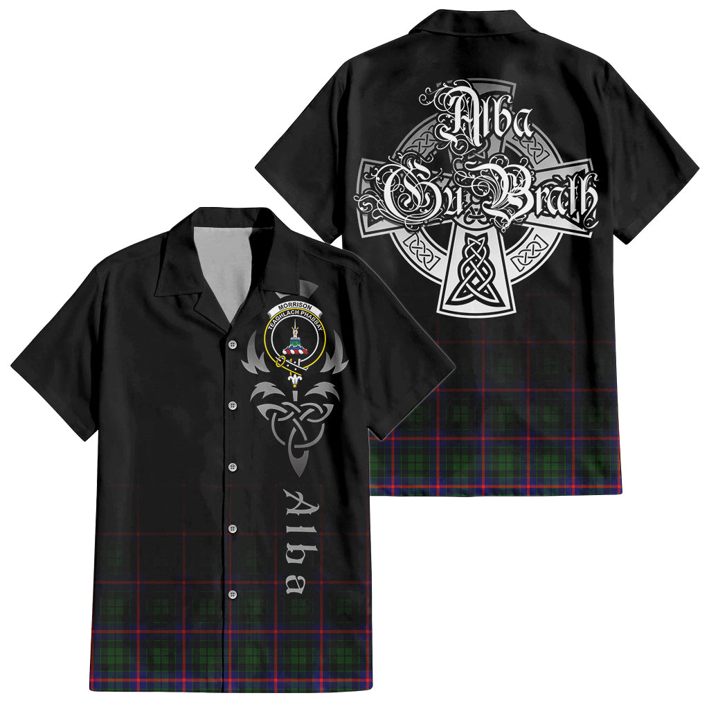 Tartan Vibes Clothing Morrison Modern Tartan Short Sleeve Button Up Featuring Alba Gu Brath Family Crest Celtic Inspired