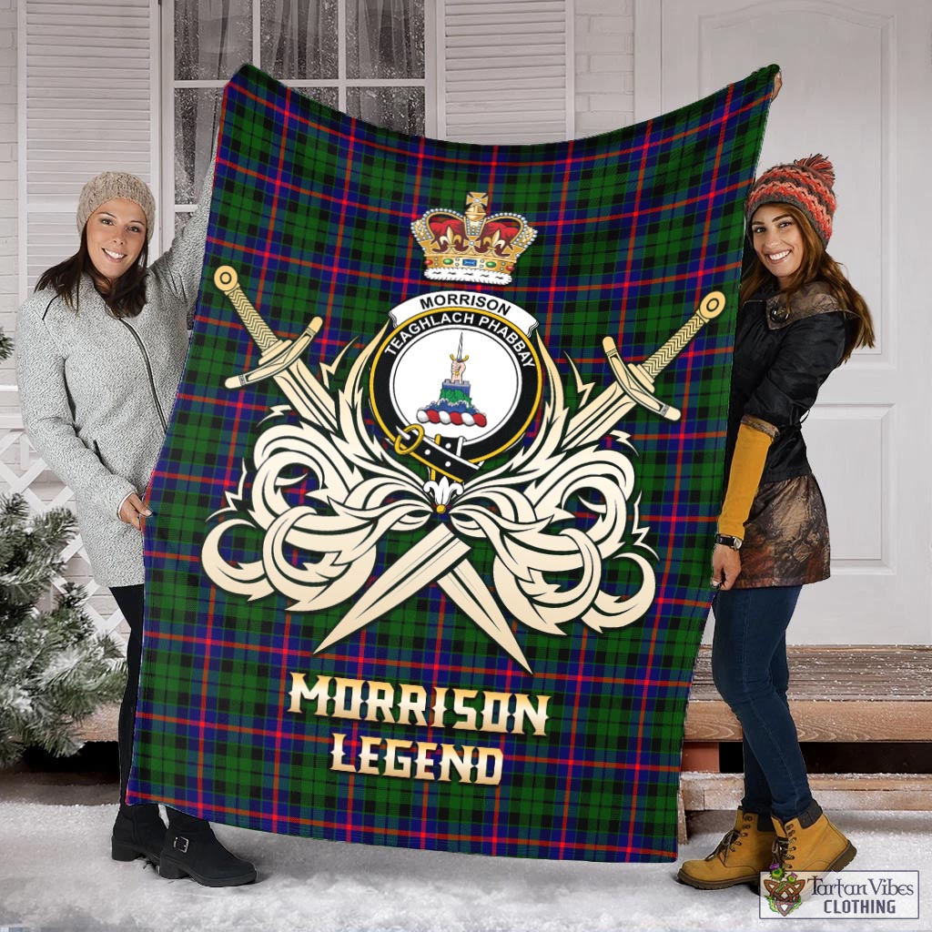 Tartan Vibes Clothing Morrison Modern Tartan Blanket with Clan Crest and the Golden Sword of Courageous Legacy