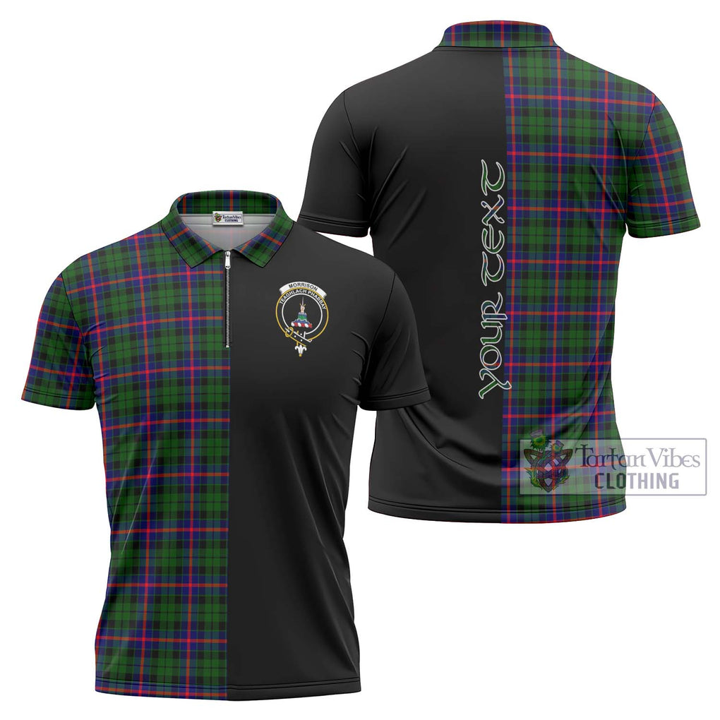 Morrison Modern Tartan Zipper Polo Shirt with Family Crest and Half Of Me Style Unisex - Tartanvibesclothing Shop